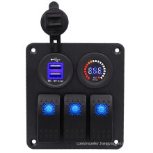 3 Gang Voltmeter Dual USB Charger Rocker Switch Panel